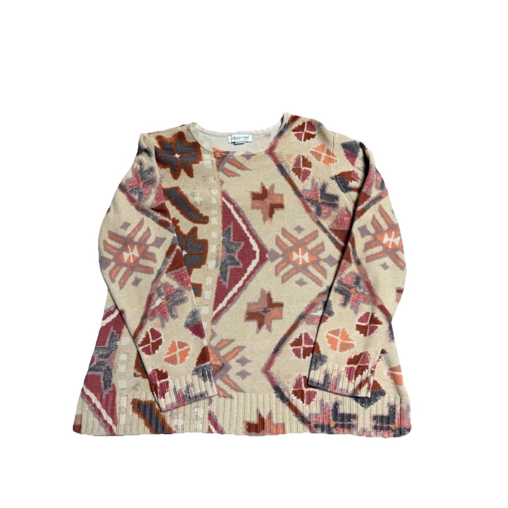 Coldwater‎ Creek Southwestern Aztec Pullover Sweater XL Beige Rust Boho
